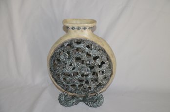 (#122) Chrisdon? Decorative Vase Round Resin Floral Faux Marble