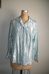 (#71DK) Bloomingdale's Ladies Metallic Blue Long Sleeve Dress Shirt Size Meduim
