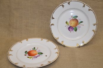237) Vintage Porcelain 8.5' Hand Painted Fruit And Gold Rim Detail Set Of 2 Plates