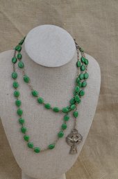 (#141) Green Gem Stone Rosary Beads