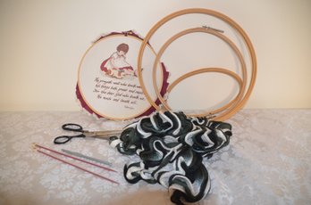 (#218) Embroidery Hoops And Yarn
