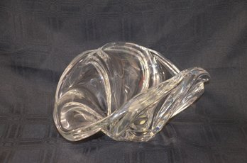17LS) MCM Vannes Le Chatel French Crystal Swirl Wave Large Oval Centerpiece Bowl Heavy