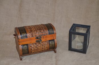 (#17EL) Wood Trinket Box / Votive Candle Holder 4.5'H