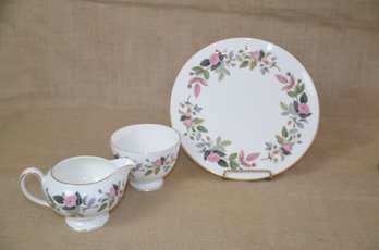 (#66) Wedgwood Hathaway Rose SUGAR & CREAMER With Plate (creamer Chipped)