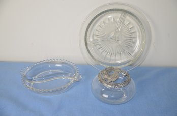(#316) Glass Divider 2 Serving Plates 8.5' ~ Trinket Glass Pewter Angel Top Cover