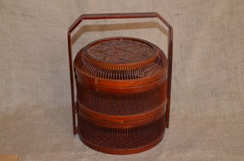 199) Chinese Portable Bamboo Basket 3 Layers