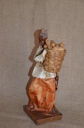 41) Mexican Folk Art Paper Mache Handcrafted Women With Basket Of Peanuts 13'H