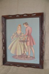 12) Vintage 1920's Framed Lithograph Victorian Romantic Courting Couple