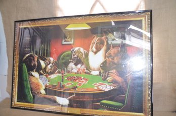 (#37) Vintage Framed Poster A BOLD BLUFF Dogs Playing Coolidge