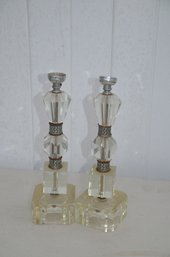 (#78) Vintage Pair Non Wired Glass Table Lamps 12'