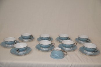 5) Vintage Syacruse China Made In America Teal Cup And Saucer Set Of 10 ( 1 Saucer Missing)