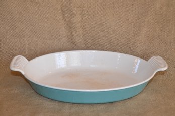 202) Teal Enamel Cast Iron Oval Au Gratin Baking Casserole Dish  13.5x8