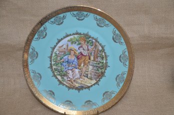 (#26) Vintage J.K. Carlsbad Western Germany Bavaria Porcelain Decorative Plate 10' Blue With Gold Details