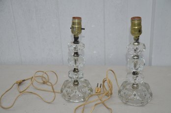 (#79) Vintage Pair Of Crystal Glass Bedroom Table Lamps 11.5'