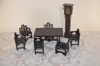 (#222) Doll House Table And 6 Chairs (one Broke) Grandfather Clock