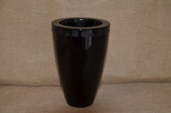 (#181) Sasaki Designed By W.. Bennett Lead Crystal Black Vase Japan ( One Chip)
