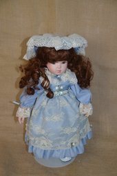 (#74) Porcelain Doll Blue Outfit And Hat NO Stamp Markings Approx 16'