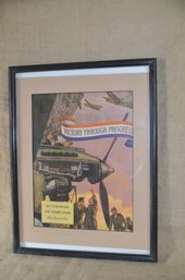 14) Vintage Framed Print Of Victory Through Progress Buy War Bonds & Stamps Today, Keep America Free