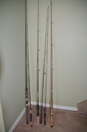 (#34) Lot Of 6 Fishing Rod Poles ~ Zebco 50 Classic ~ Shakespeare Alpha X ~ Shimano Bull Whip MK2500