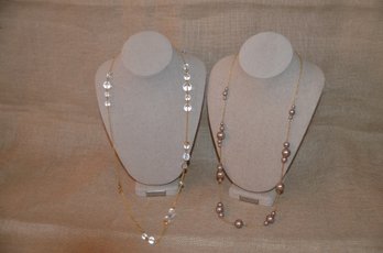 (#40) Costume J. Crew 17' Long Gold Chain One With Clear Beads And Other Bronze Tan Beads