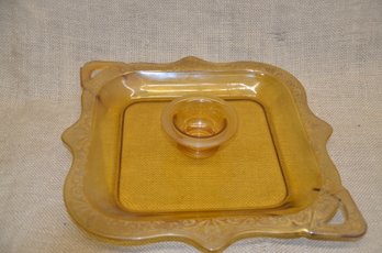 242) Vintage Amber Depression Glass Square Serving Tray ( Chipped On Corner Edge) See All Pictures