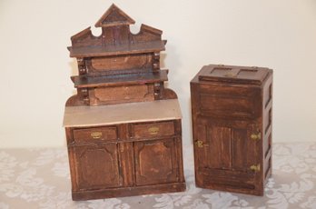 (#225) Doll House Old Fashion Ice Box And Cupboard