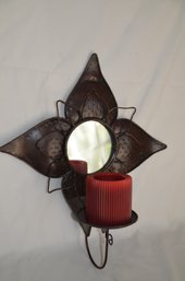 (#127) Wall Tin Mount Pillar Candle Holder With Center Mirror