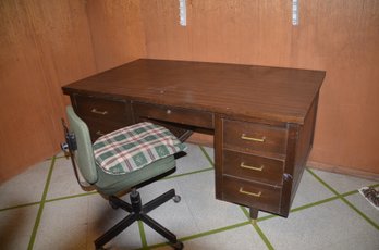 (#36) Vintage MCM Indiana Desk Co. Large Home Office Desk With Chair (see Details)