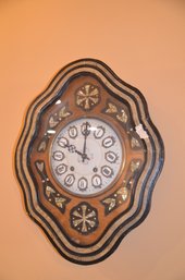 210) Antique French Napoleon Wood Wall Hanging Clock With Key ( Not Tested )