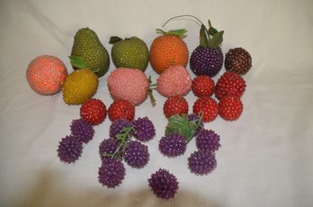 14) Vintage Mid Century Push Pin Sequined  Beaded Faux Fruit Decorative Handmade