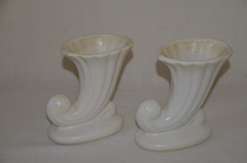 51) Pair Of Vintage Ceramic Shawnee Cornucopia Vases Unmarked 6'H - Has Wear