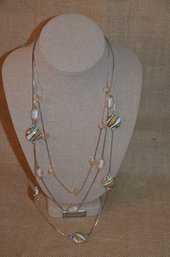 (#43) Costume 3 Strand 14' Necklace Multi Clear / Yellow / White Beads