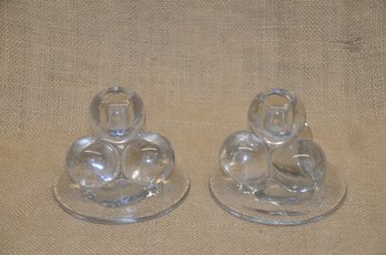 247) Vintage Mid Century Modern Clear Glass 4 Ball Cluster Taper Candleholder