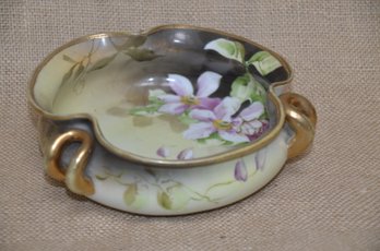 (#32) Vintage Nippon Hand Painted Candy Dish Scallop Edged Floral Design 7' - Hair Line Cracks On Back