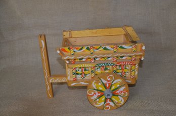 (#76) Wooden Costa Rico Wagon Cart Hand Painted Detail ( One Pieces Need Re-glued)