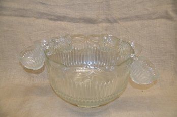 249) Cut Glass Punch Bowl Set 6 Punch Cups Hook Cups