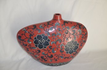 (#131) Ceramic Lopsided Design Floral Lotus Blossom Vase