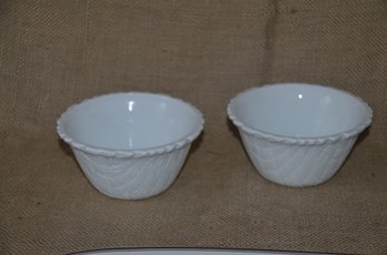 73) Vintage Basket Weave White Milk Glass Bowls 4.5 Set Of 2