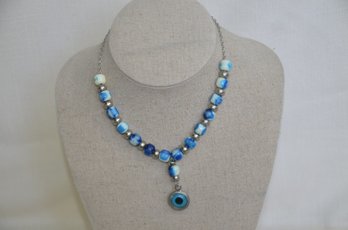 132) Blue And White Beaded On Chain NO CLASP 9'