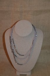 (#45) Costume Pearl / Clear Bead Necklace 15' Long Adjustable Length