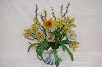 28LS) Vintage Beaded French Flower Arrangement In Vase 16'H