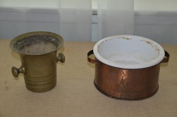 (#20) Brass Mortar (No Pestle) ~ Copper And Ceramic Bowl