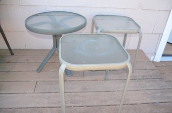 (#124) Outdoor 3 Side Tables 16x16x18 And 20' Round