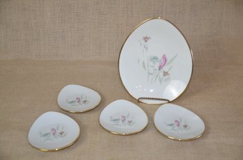 (#78) Vintage Bavaria Elfensein Porcelain Set Of 4 Appetizer Plates 5x4 And Platter 8x6.5