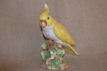 48) Vintage Italian Ceramic Majolica Parrot Cockatiel Cockatoofigurine ( Chips On Leafs Flower) Stamped K.1059