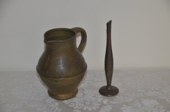 (#22) Brass Pitcher 5'H And Bud Vase 6'H