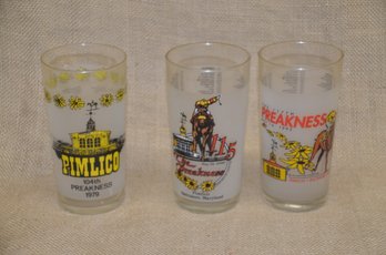 254) Preakness Pimlico Baltimore Maryland (3) Drinking Glasses (1979, 1990, 1992)