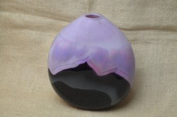 Black Glass Lavender Frosted Decorative Vase Signed Grant 86'