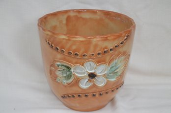 Italy Pottery Planter Painted White Flower