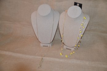 (#48) Costume Necklace Loft Gold Tassel Pendant 16' ~ Banana Republic Yellow / Clear Beads 15' Long NEW